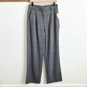 NWT Old Navy Taylor Wide Leg Trouser Work Pants Gray Plaid Womens Medium Tall